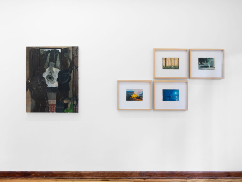 Installation view of "Pactos con sombras y fantasmas" featuring works by Antonio Imedio and Felipe Barreiro Carvajal at Galerie Hugo Dufon, Bogotá.