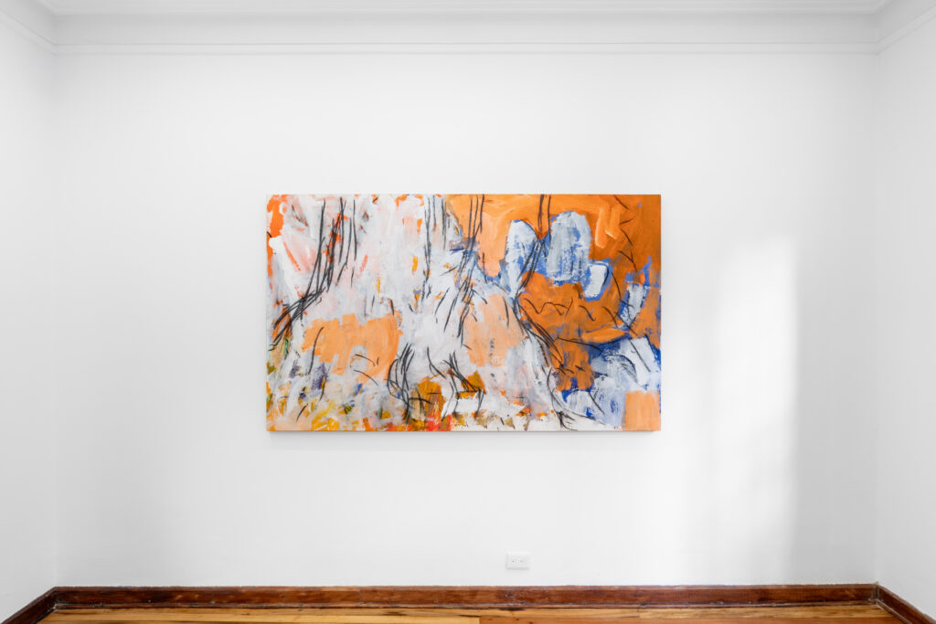 Christian Sorg, Untitled (Rocas / Matarraña), 2025, acrylic and oil stick on canvas, 120.5 × 199.5 cm.
